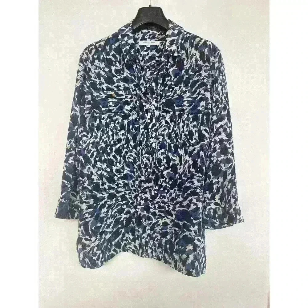 GERARD DAREL Silk Animal Print Lace Up Shirt Blue FR40 US8